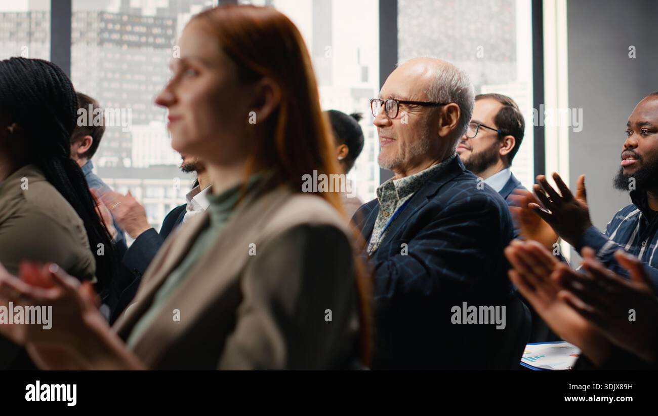 Audience clapping hands applauding speakers hi-res stock photography ...