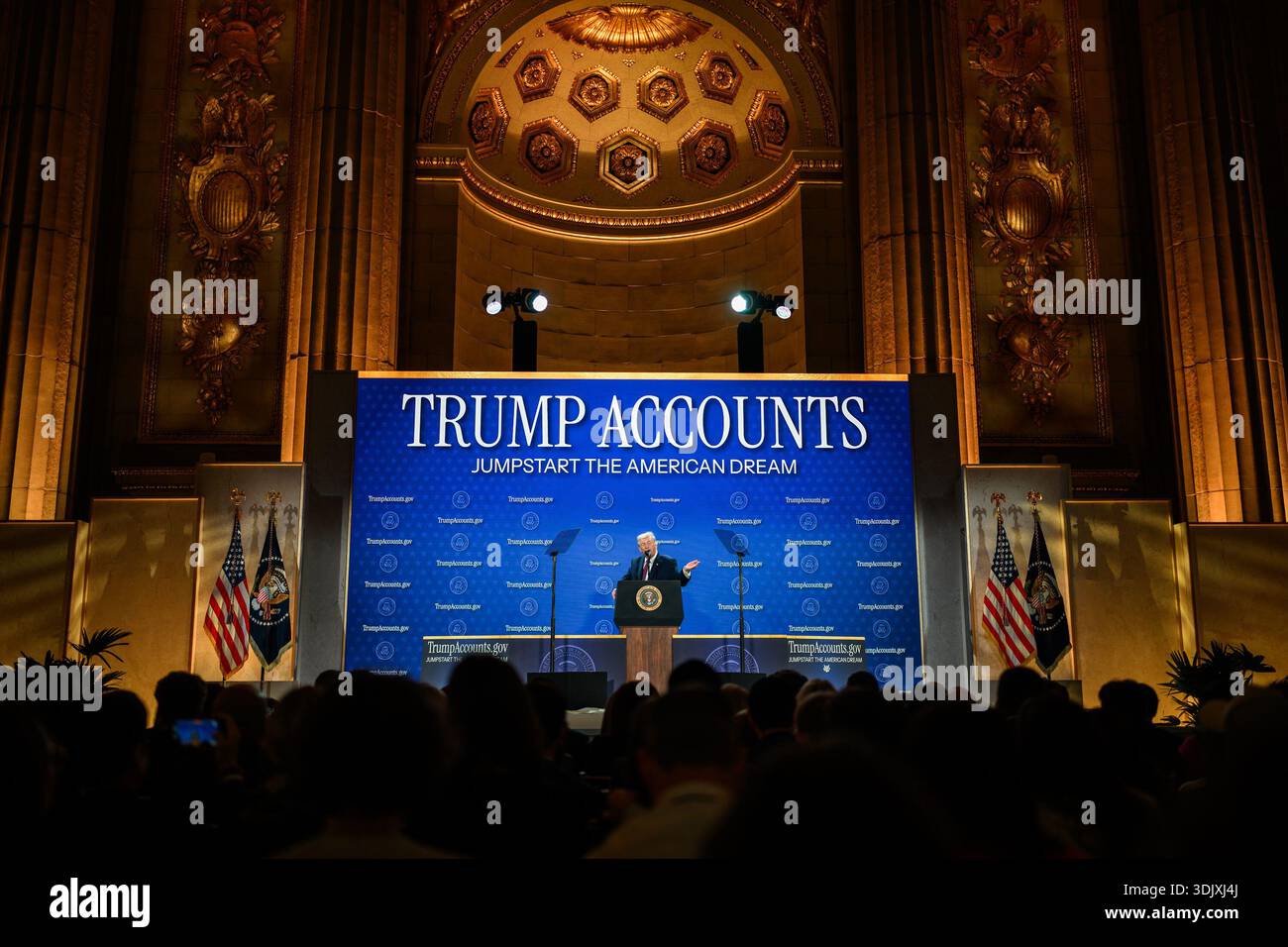 President Donald Trump delivers remarks on Trump Accounts at the Andrew ...