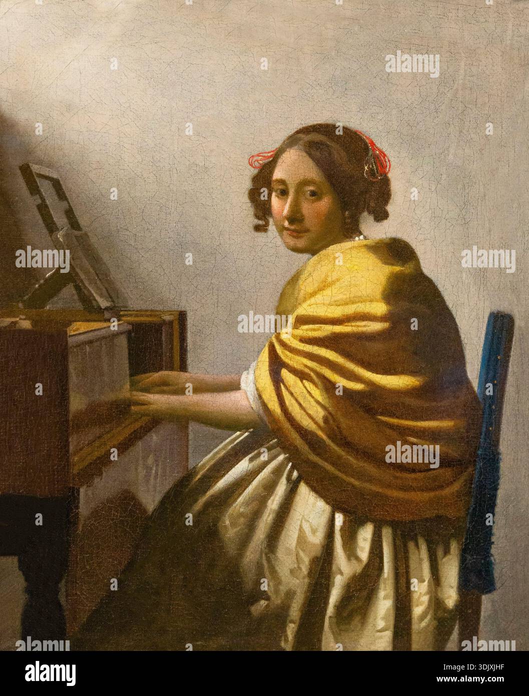 Young Woman Seated at a Virginal, Young Woman Seated at the Virginals, Johannes Vermeer, circa 1670-1672 Stock Photo