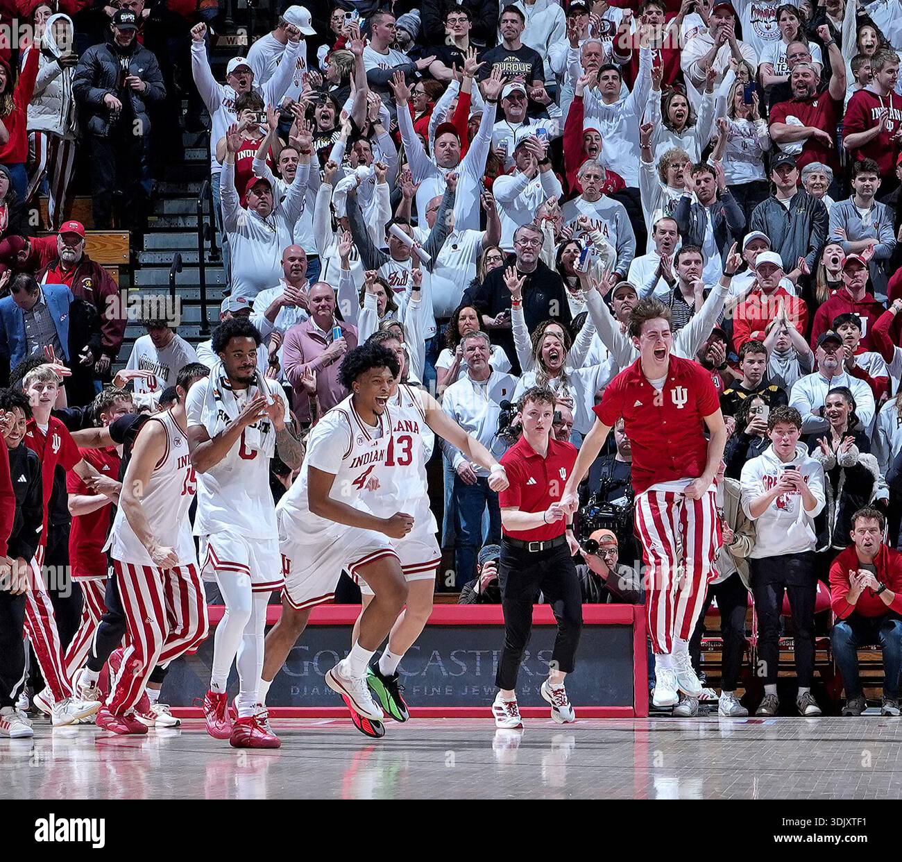 BLOOMINGTON, IN - JANUARY 27: Indiana Hoosiers bench reacts after the ...