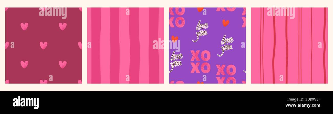 Grainy Seamless Pattern Set for Valentines Day. Stock Vector