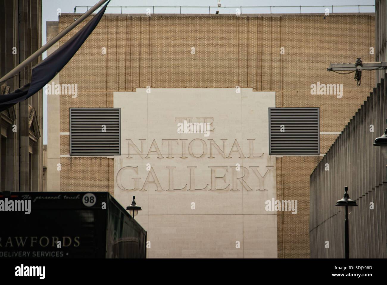 Exterior wall of The National Gallery, featuring its bold signage and ...