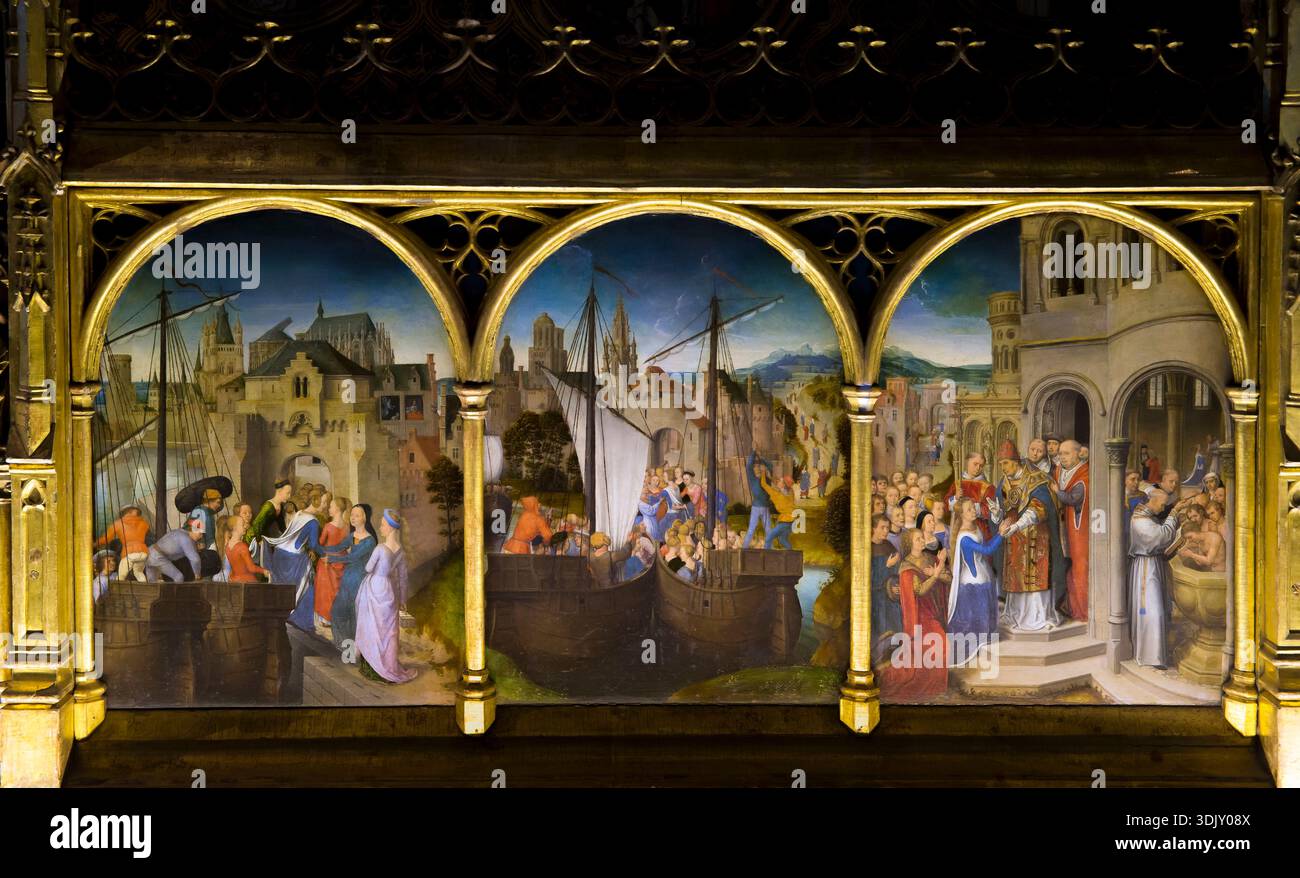 Arrival in Cologne, Arrival in Basle, Arrival in Rome, Saint Ursula Shrine, by Hans Memling 1489 Stock Photo