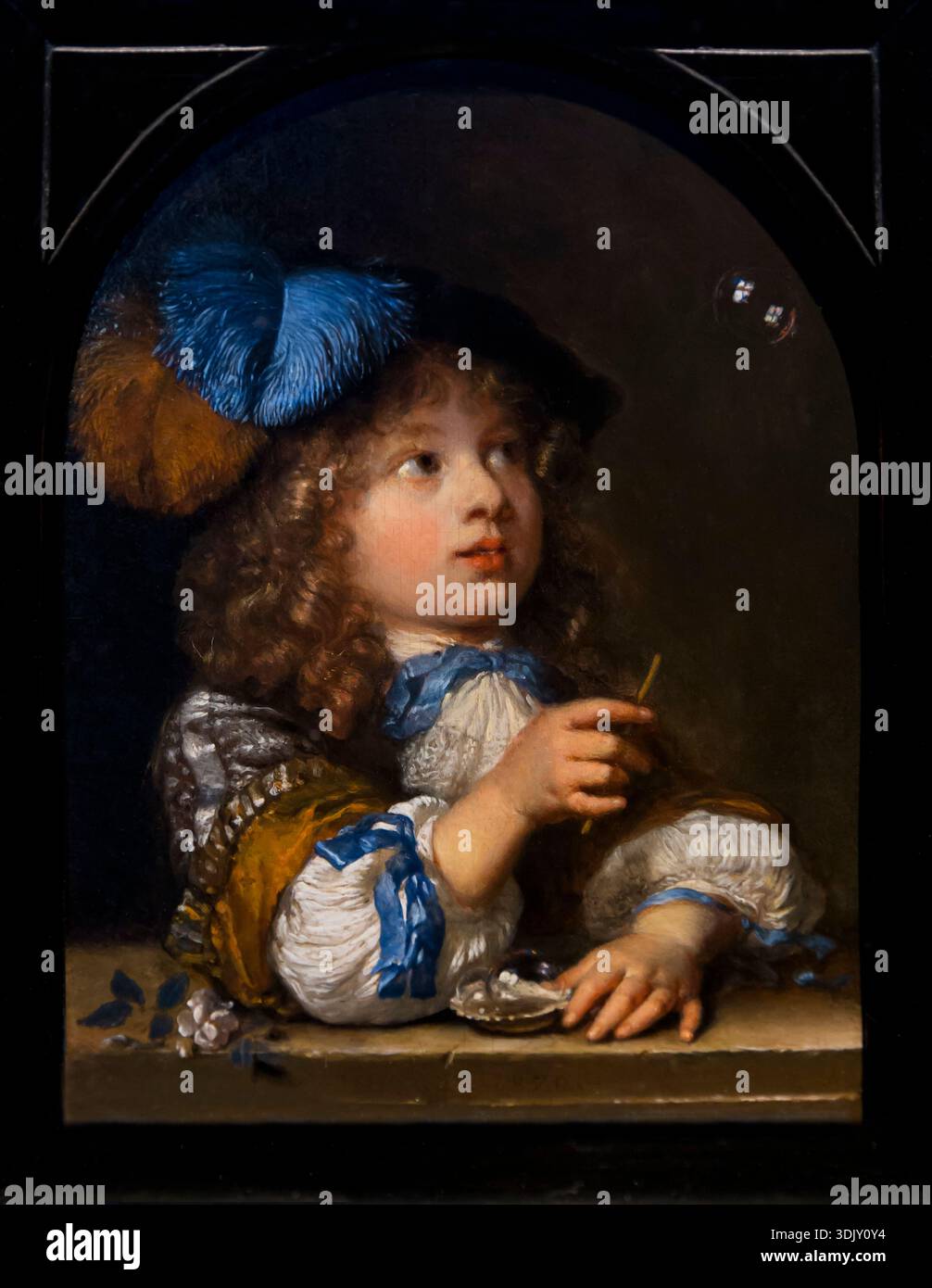 A Boy Blowing Bubbles, by Caspar Netscher, 1670 Stock Photo