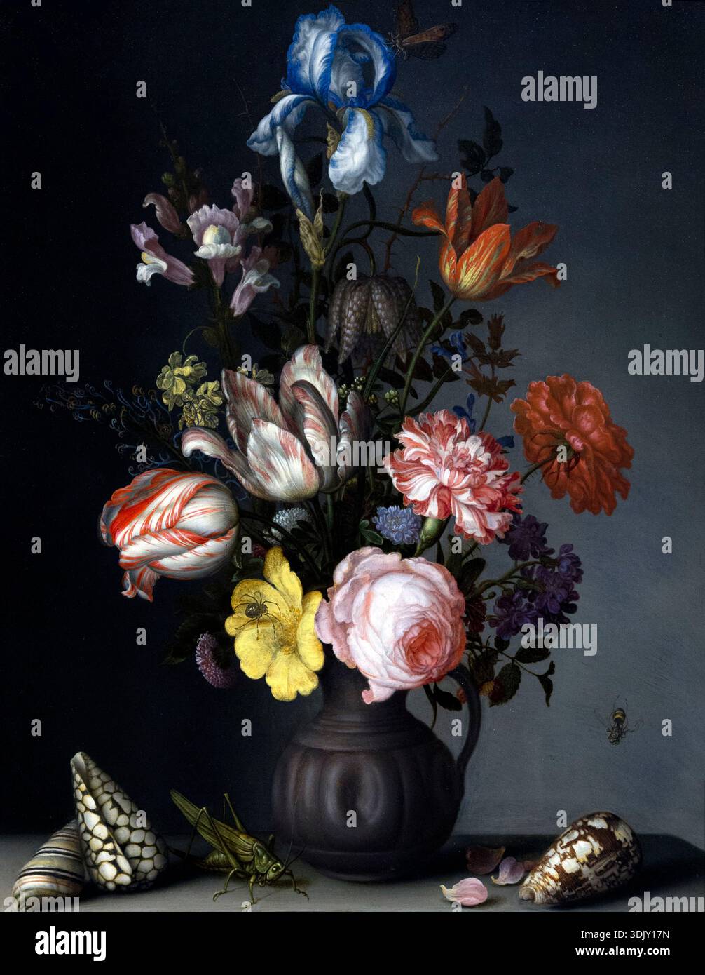 Flowers in a Vase with Shells and Insects, by Balthasar van der Ast, circa 1630 Stock Photo