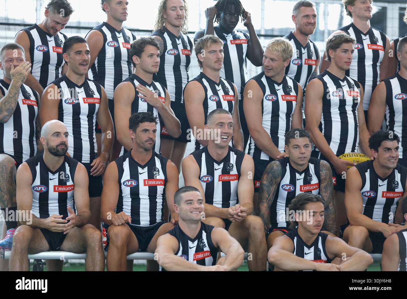 Collingwood AFL players pose for a team photo at KGM Centre in
