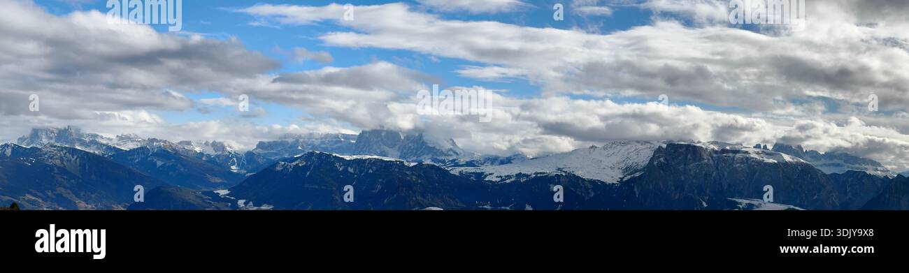 View of the Dolomites including including the Schlern (Sciliar) and Rosengarten (Catinaccio) groups,  taken from the Rittner Horn (Corno del Renon) mo Stock Photo
