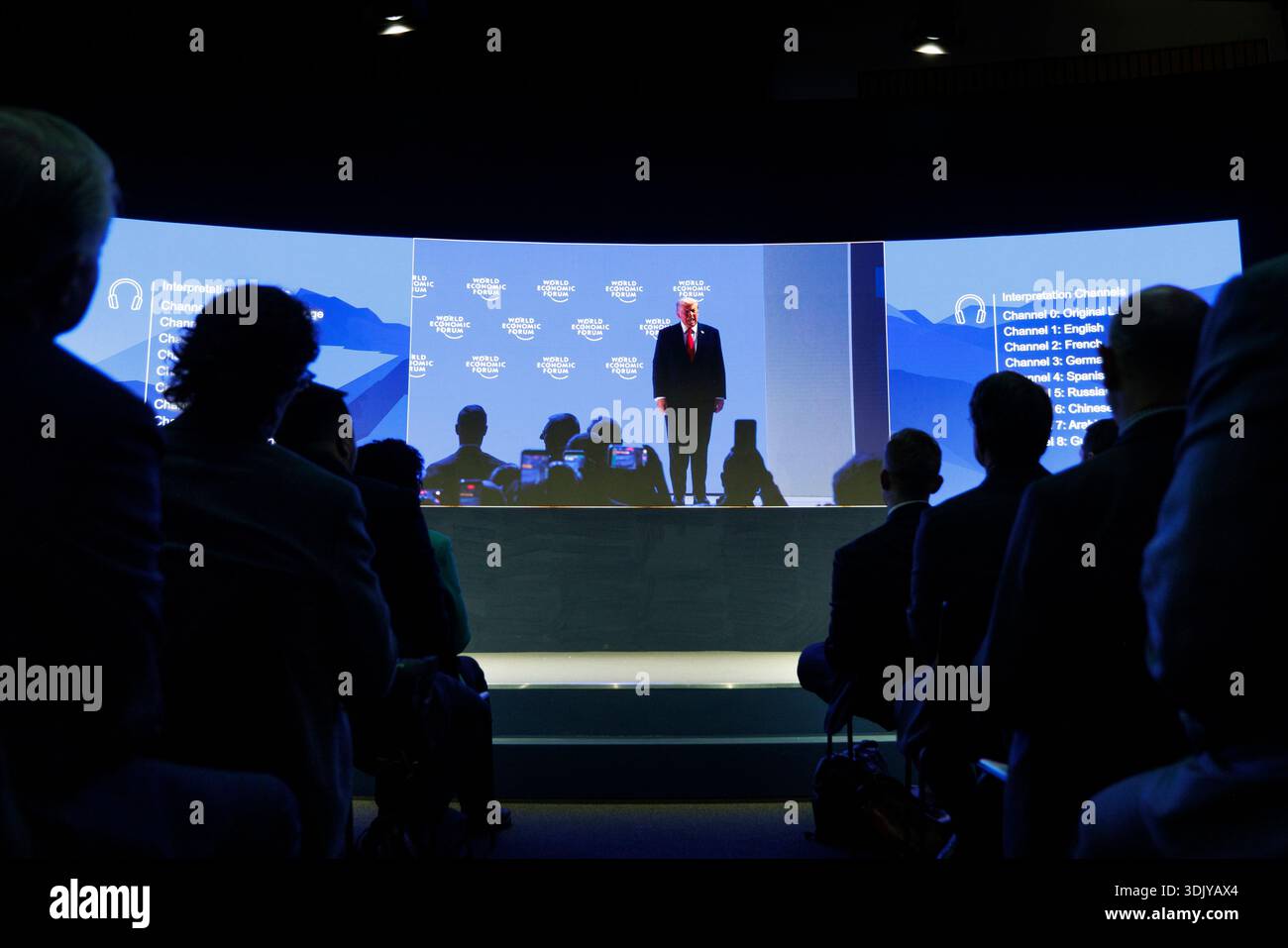 US President Donald J Trump delivering his keynote speech at the WEF ...