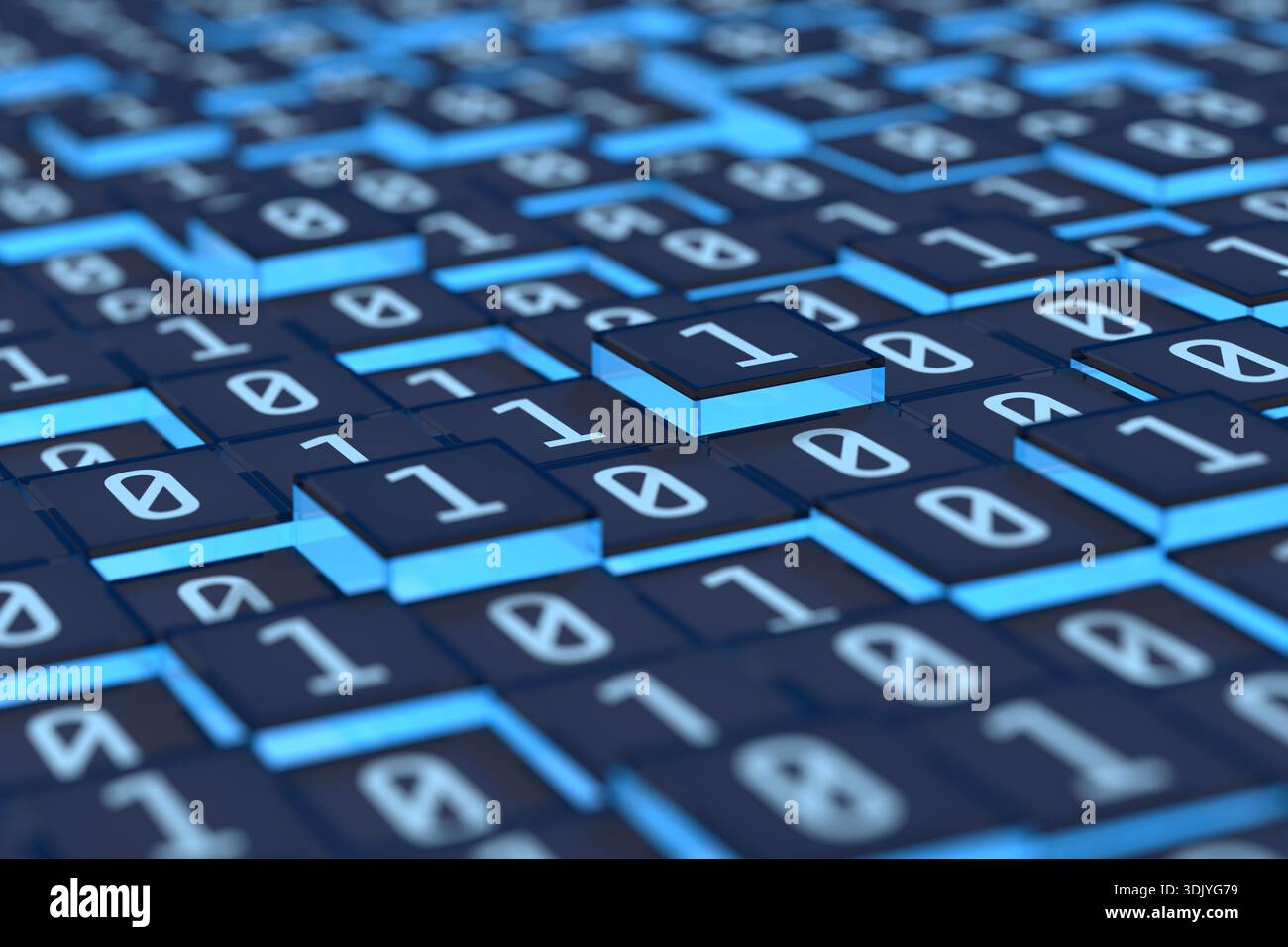 Internet communication. Binary coding. 3D illustration Stock Photo
