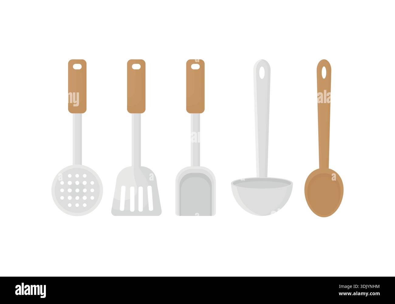 Cooking tools on a white background. Kitchen elements. Ladle, spoon, colander, etc. Stock Vector