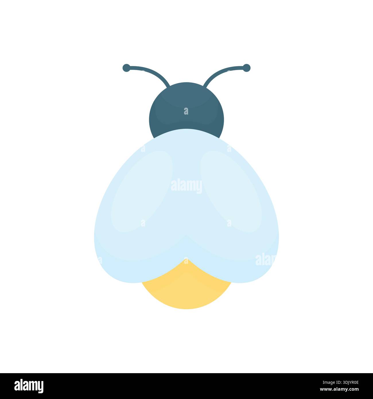 A firefly on a white background. The insect glows in the dark. A nighttime element. Stock Vector