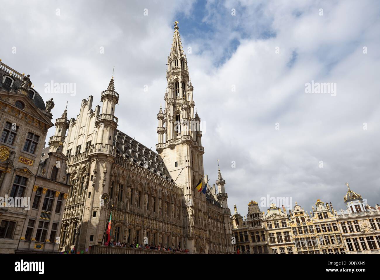 Ornate late Gothic facade of the Leuven Town Hall on the Grand Place in Brussels, Belgium Stock Photo