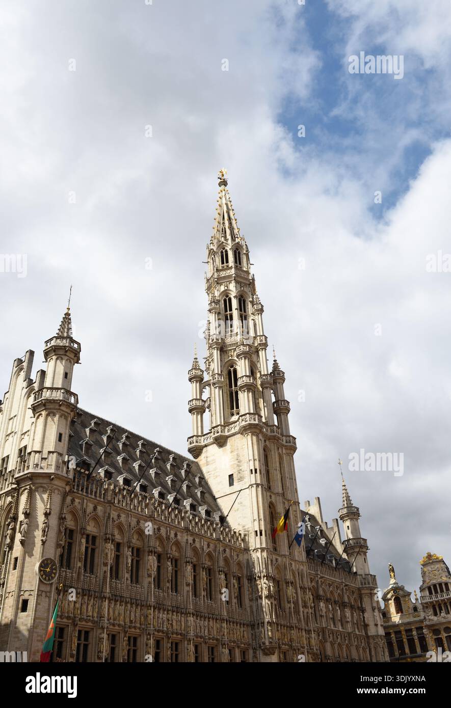 Ornate late Gothic facade of the Leuven Town Hall on the Grand Place in Brussels, Belgium Stock Photo