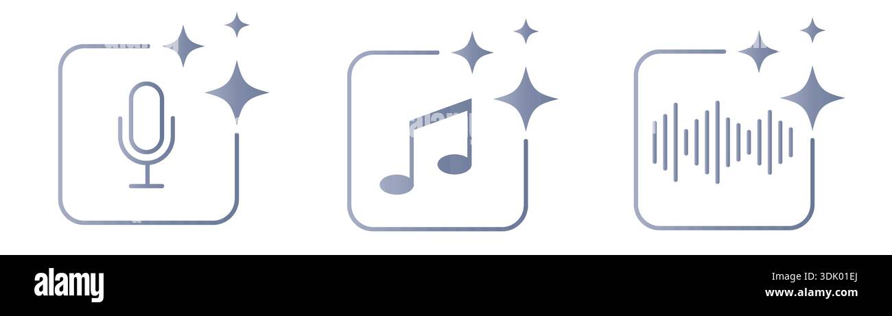 AI voice assistant icon set with microphone, music note and sound wave ...