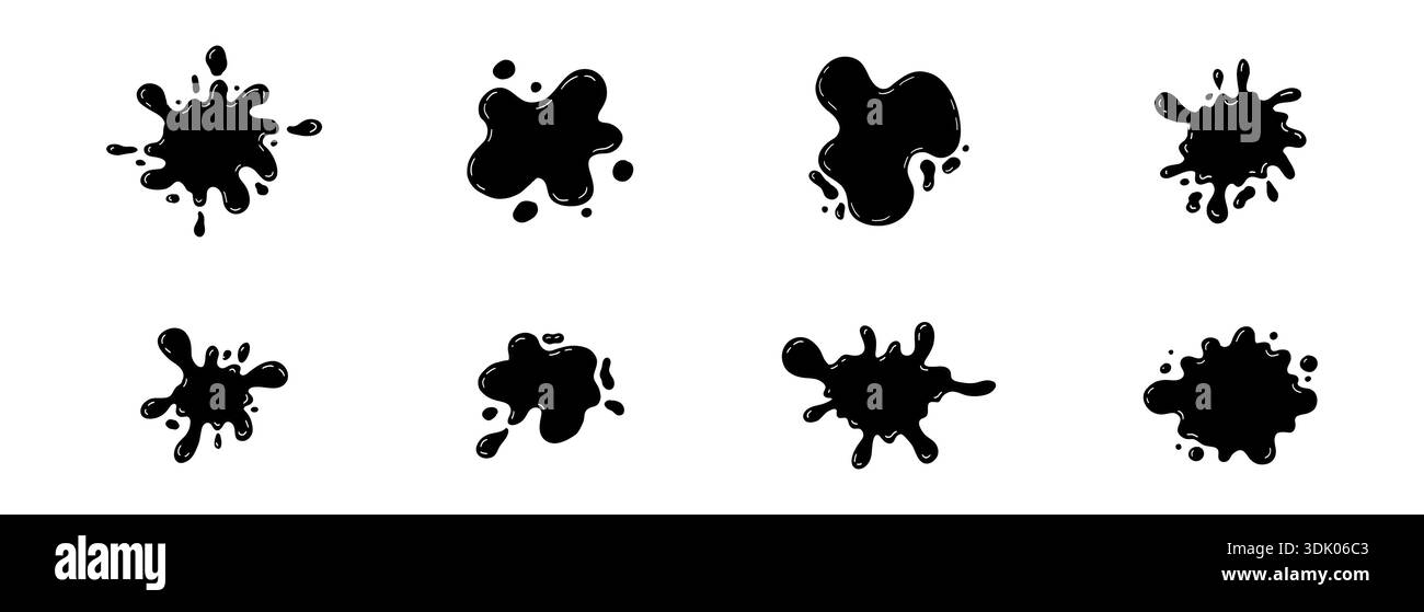 Round Ink Drop Black smooth ink shiny blob form set. Splash with glossy drops, round ...