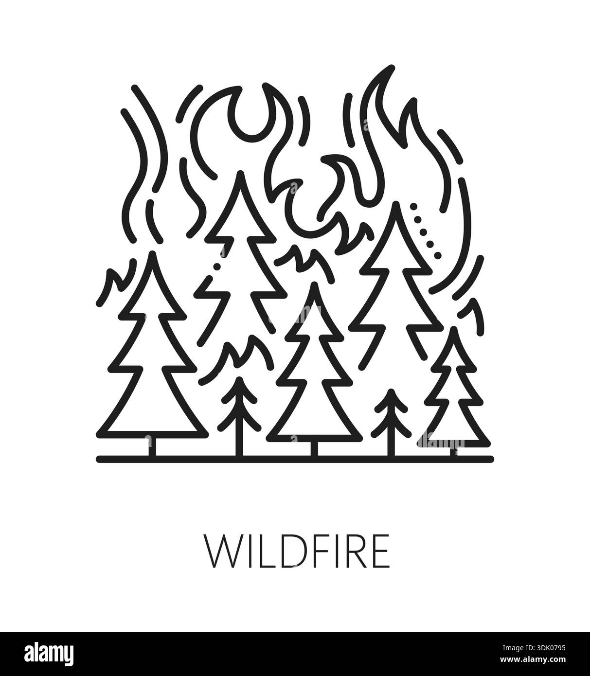 Wildfire natural disaster, catastrophe line icon. Environmental ...