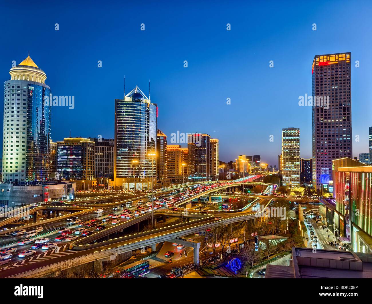 Vibrant Night View of Guomao Bridge and Beijing Skyline - Smartphone Captured Stock Image