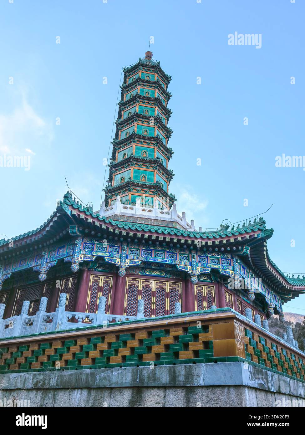 Majestic Glazed Tile Pagoda at Fragrant Hills Park - Smartphone Captured Stock Image