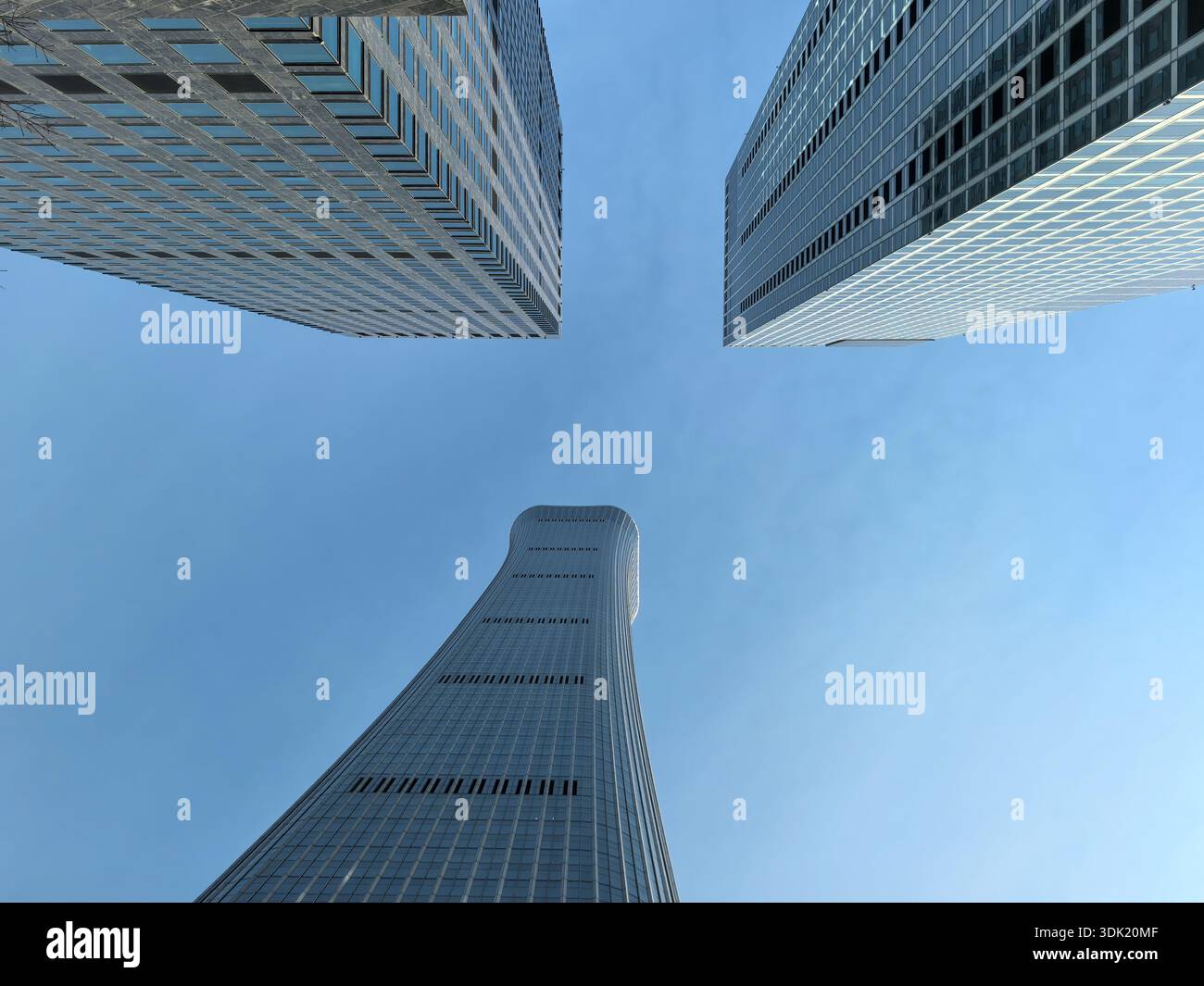 Low-Angle Worm's-Eye View of Beijing Skyscrapers - Smartphone Captured Stock Image
