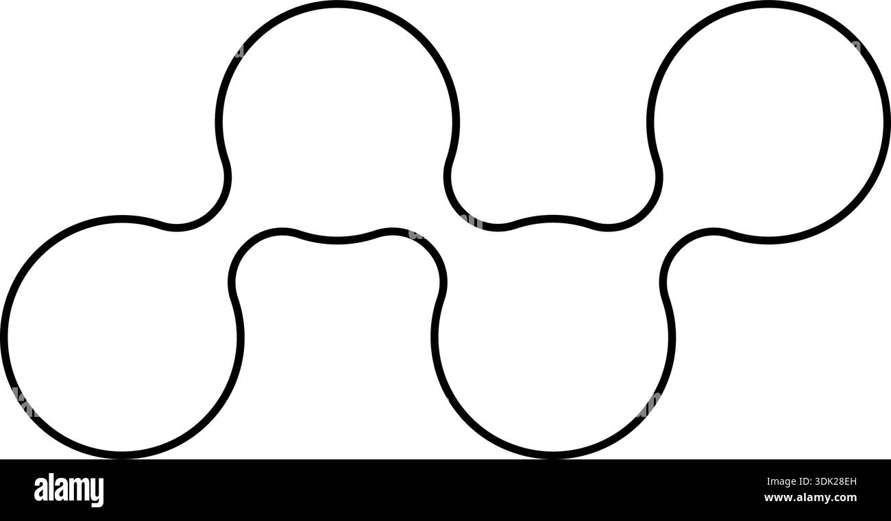 Three outlined circles connected horizontally forming a linear triple arrangement. Stock Vector