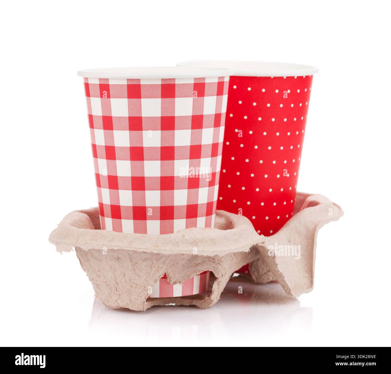 Two paper cups with takeaway drinks. Isolated on white background Stock Photo