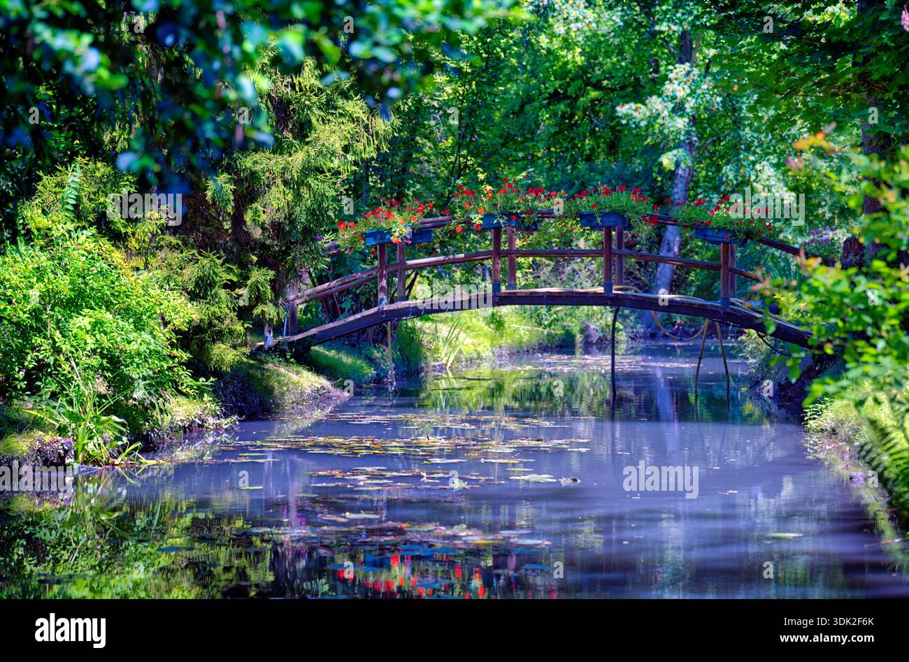 Amboise. Nachmittägliche Szene mit Blumenbrücke. Stock Photo