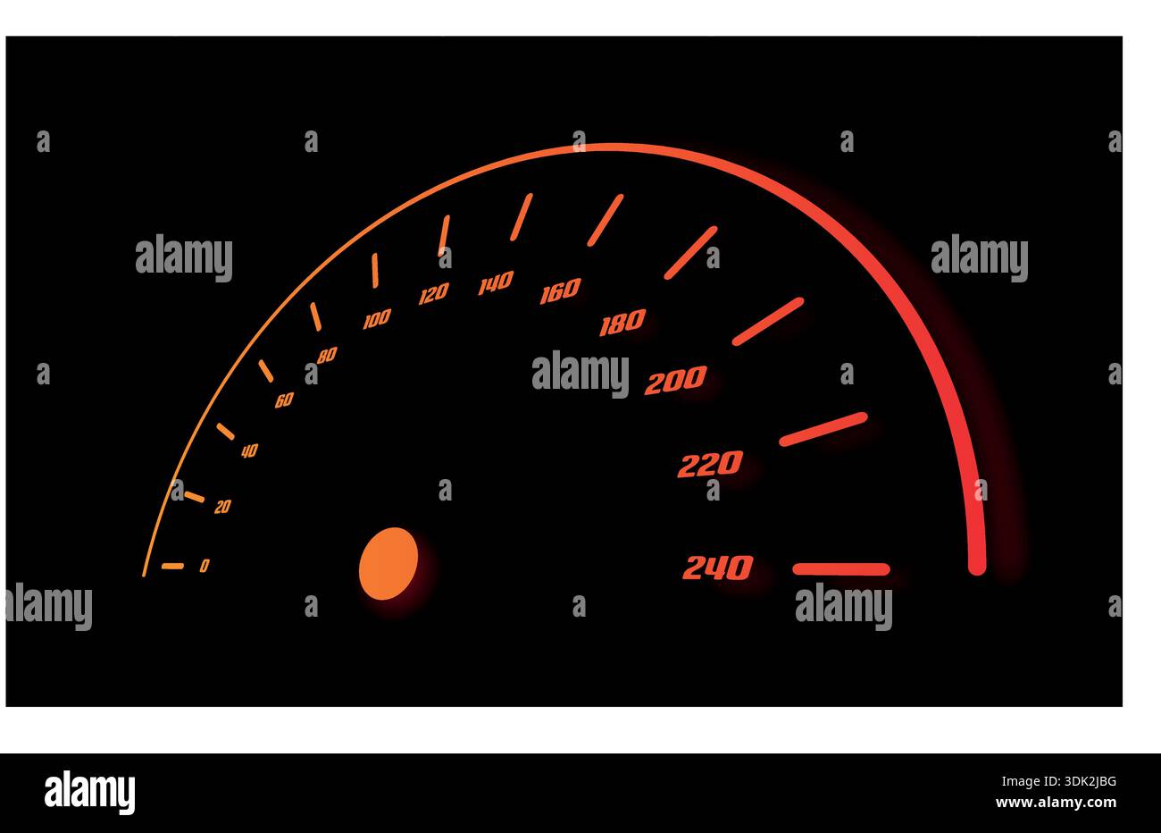 0-240 speedometer on black background. semicircle perspective speedometer. Stock Vector