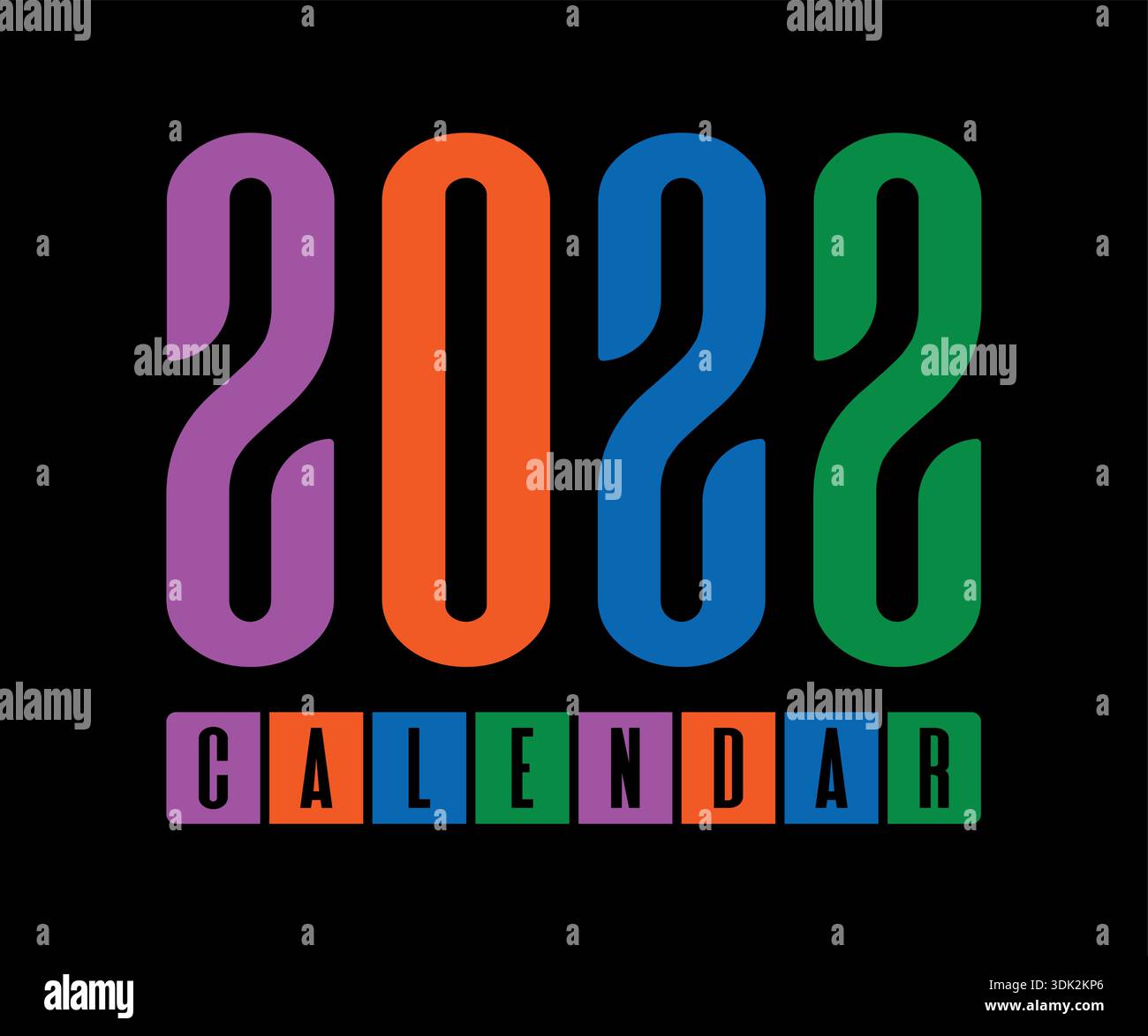 2022 calendar logo on black background. Stock Vector