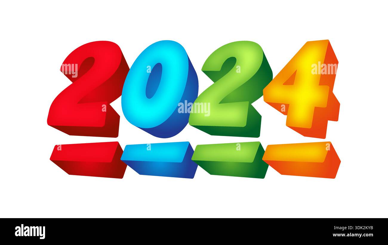 2024 concept on white background. 3d vector colorful 2024 Stock Vector