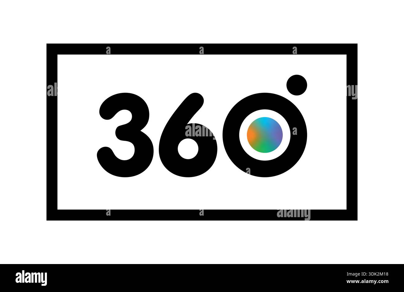 360 degree logo in rectangle. 360 degrees. Stock Vector