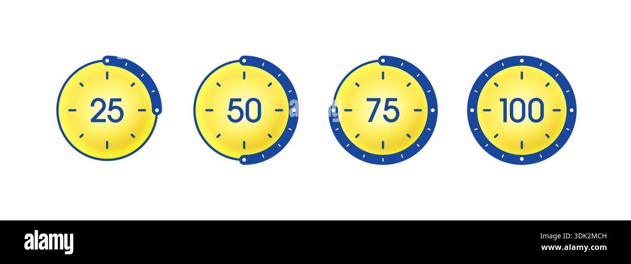 25, 50, 75, 100 dial. round four step dial concept Stock Vector