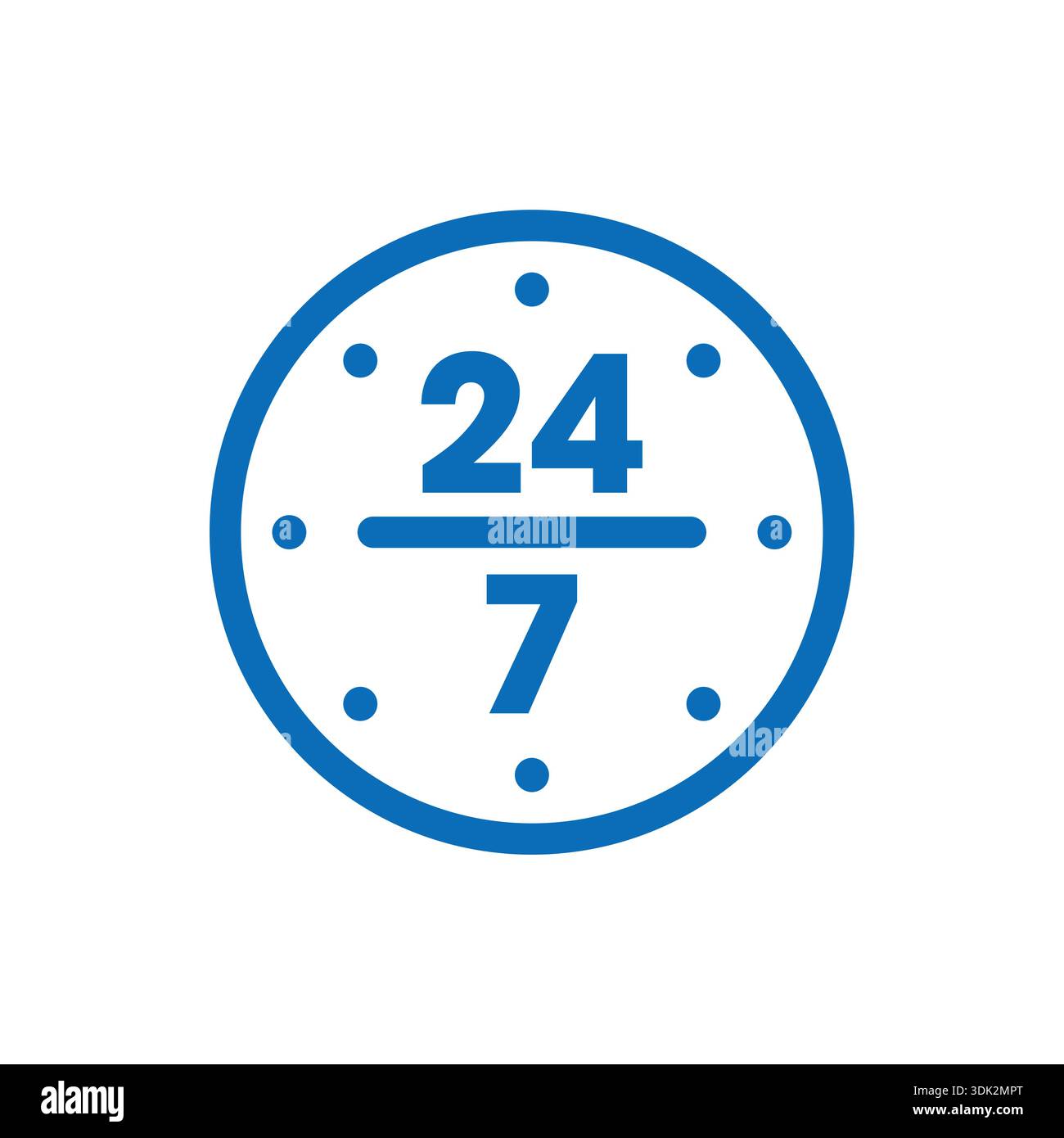 24-7 service logo. 24-7 concept in analog clock. Stock Vector