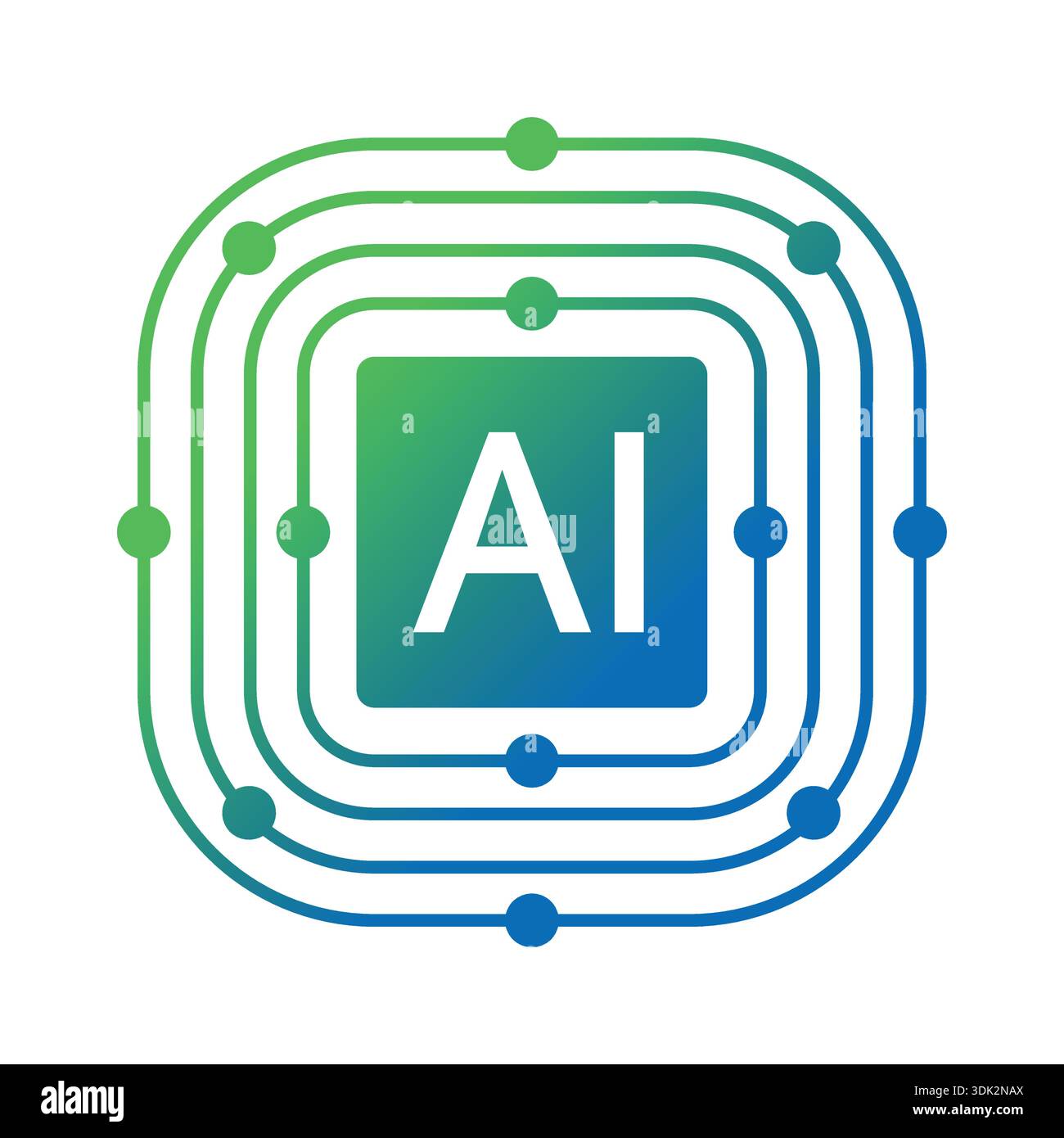 AI logo. Artificial intelligence concept in square. AI and round electronic circuit concept. Stock Vector