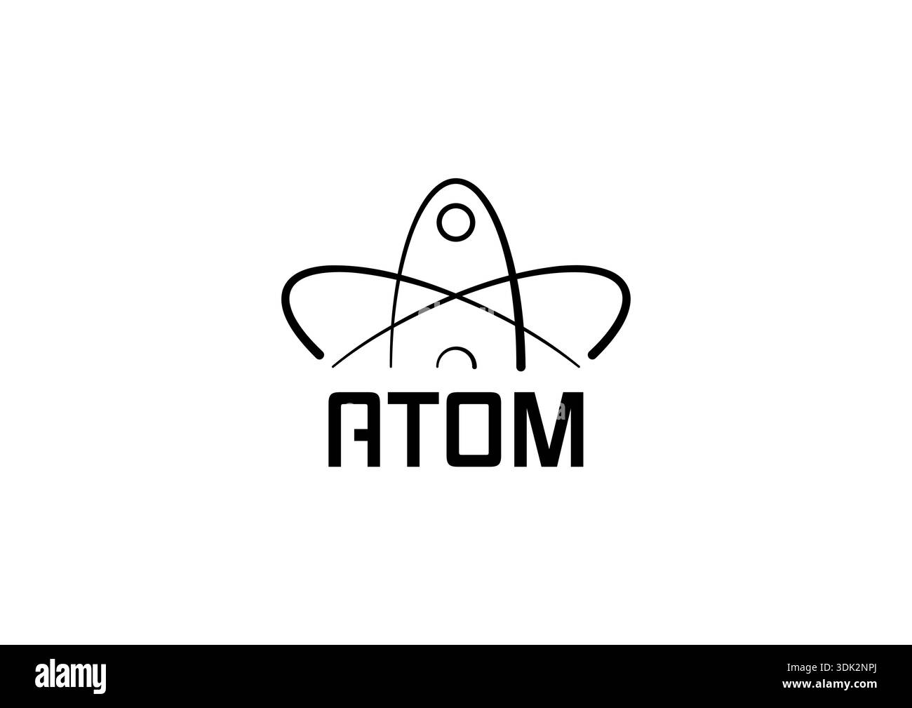 atom symbol and atom word on white background. atom concept. Stock Vector
