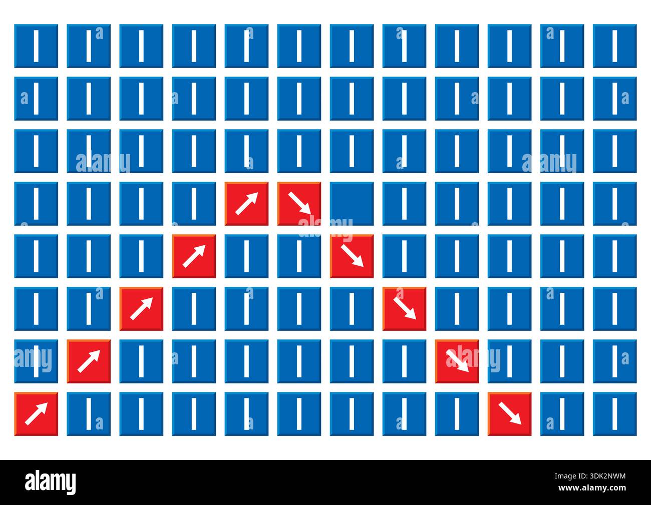 arrow signs inside red boxes and dark blue boxes. Stock Vector