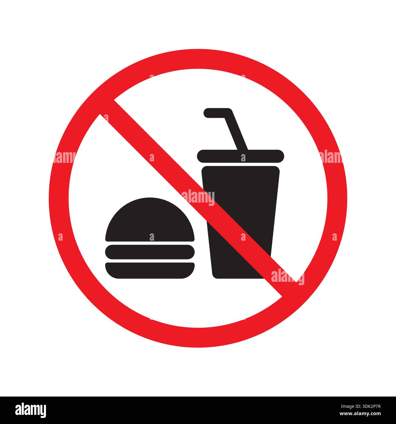 beverage can and food symbol in red circle. forbidden to eat symbol in round. eating is forbidden. Stock Vector