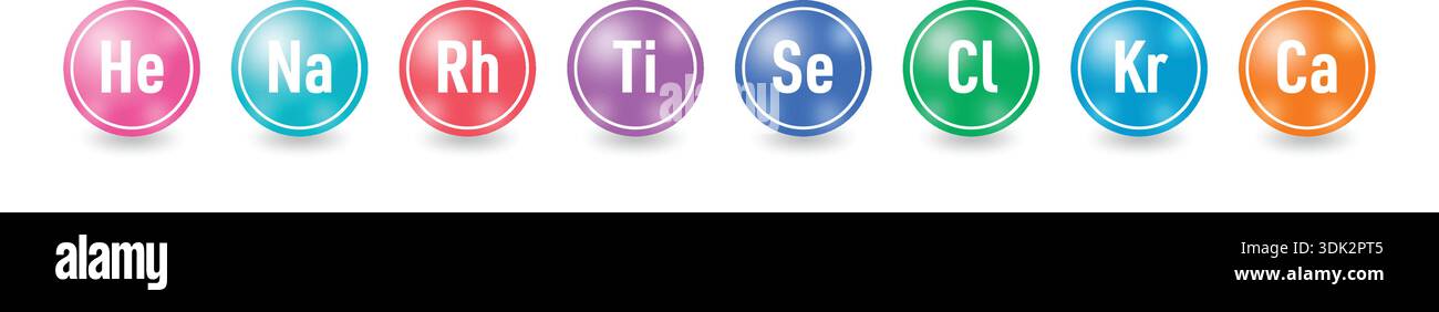 chemical element symbols in round on white background. Stock Vector