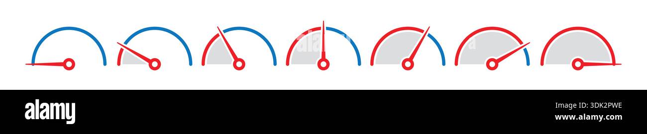 blue and red speed dial set. semicircle indicator set. Stock Vector