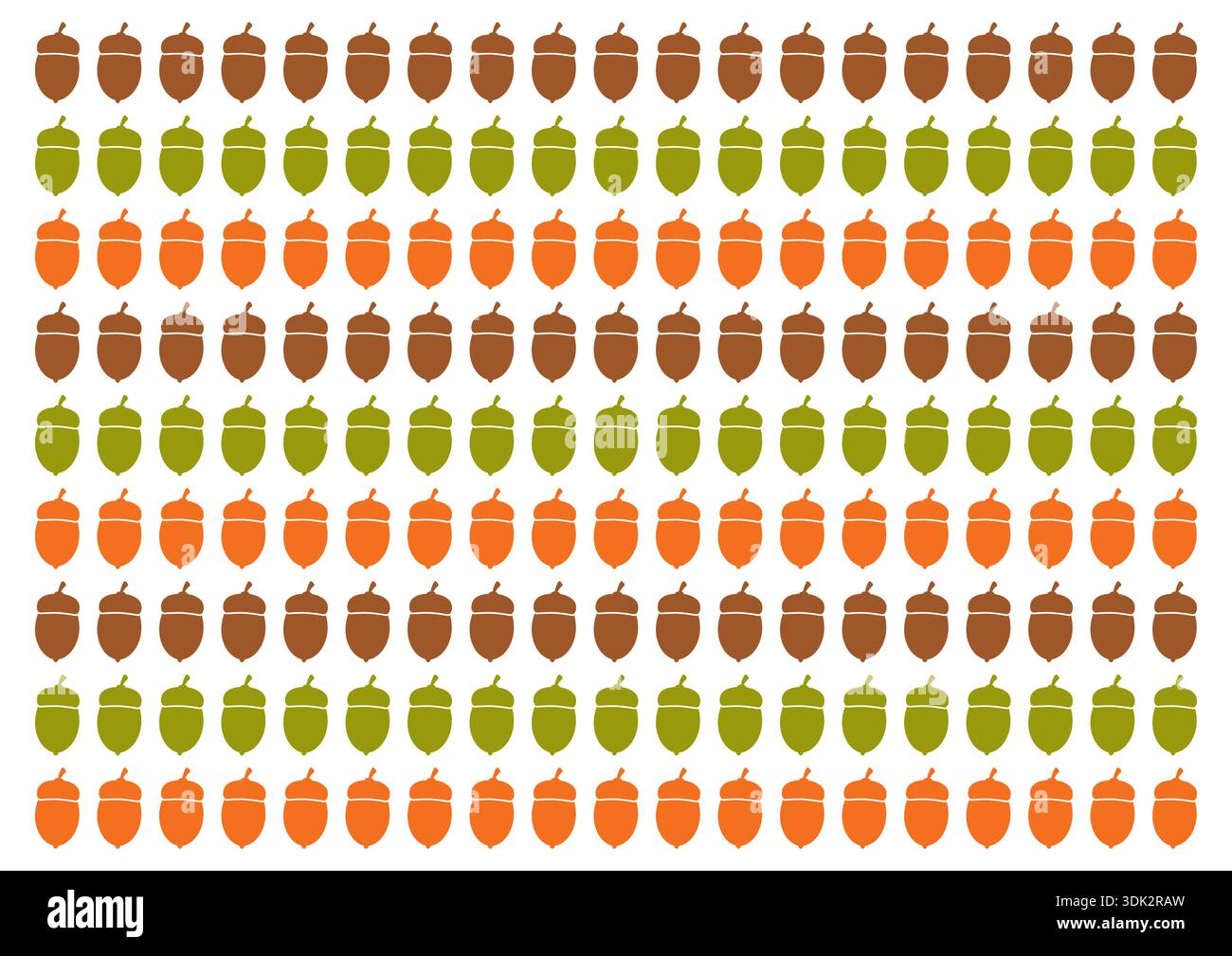 brown, green, orange acorn background. acorn pattern Stock Vector