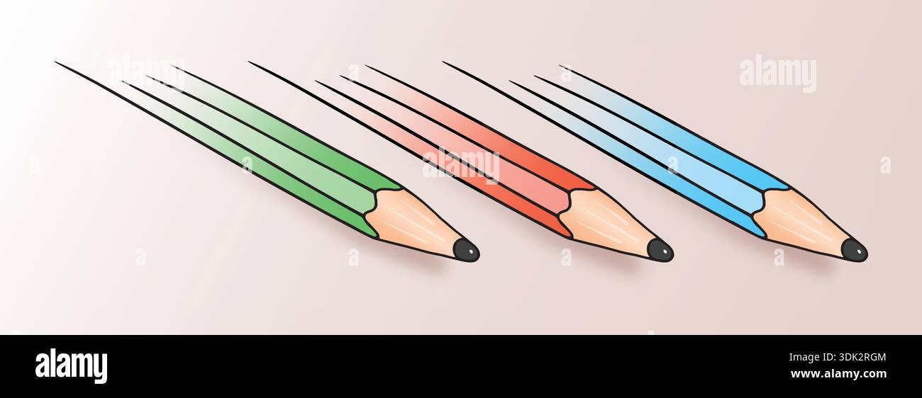 blue, red and blue pencil illustration. hand drawn pencil Stock Vector