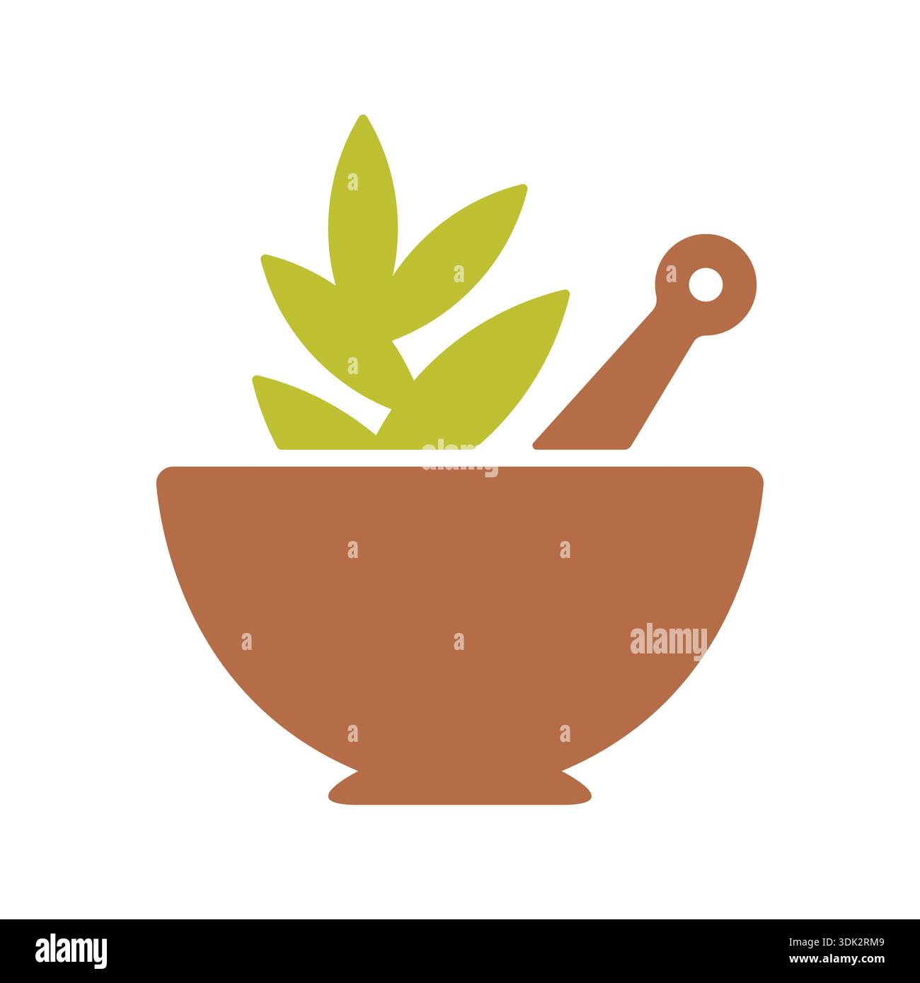brown mortar and leafs. pharmacy, mortar logo Stock Vector