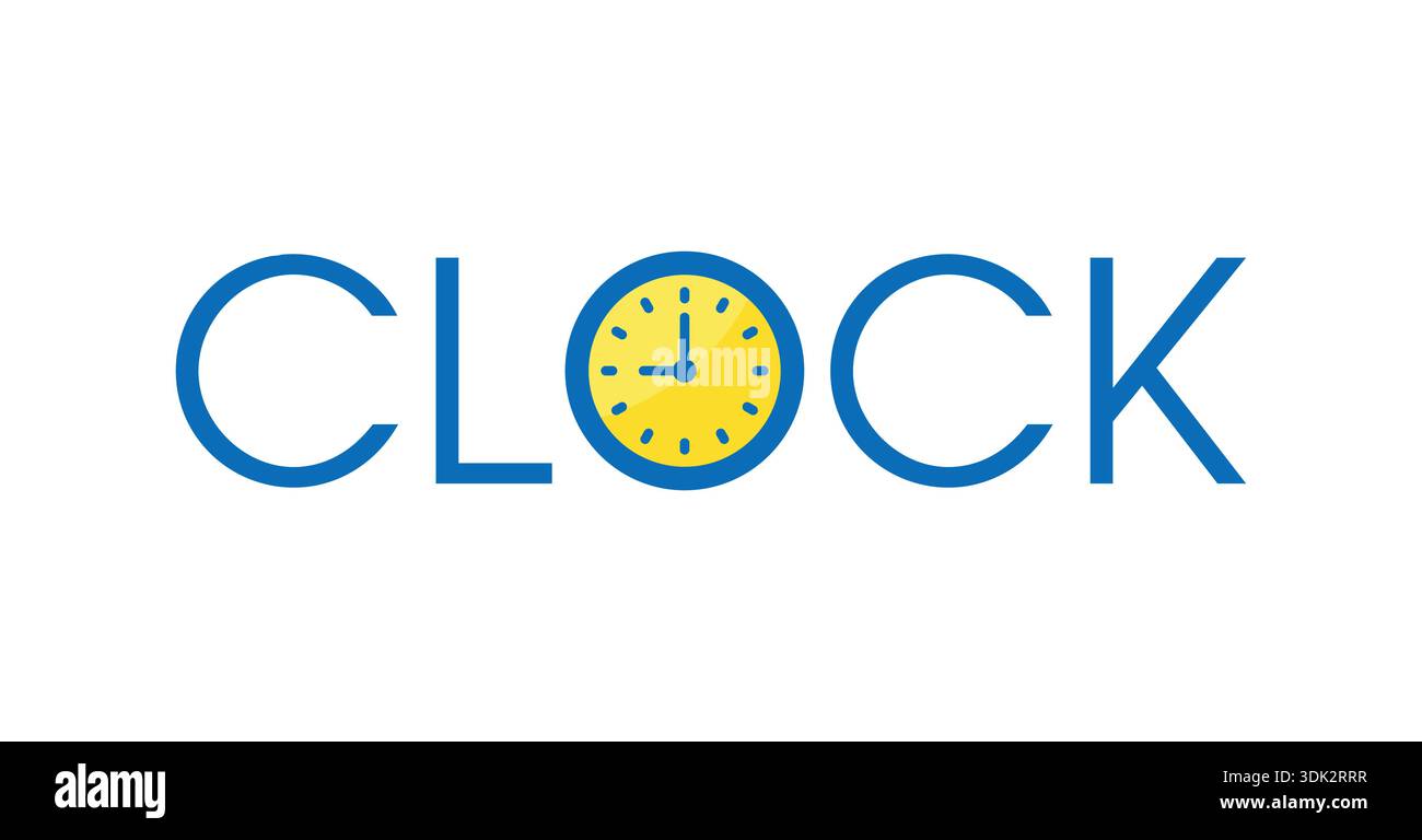clock symbol and word clock. clock logo. clock concept Stock Vector