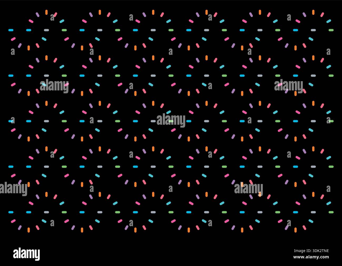 colorful dashed lines on black background. geometric patterns. curved dashed lines Stock Vector