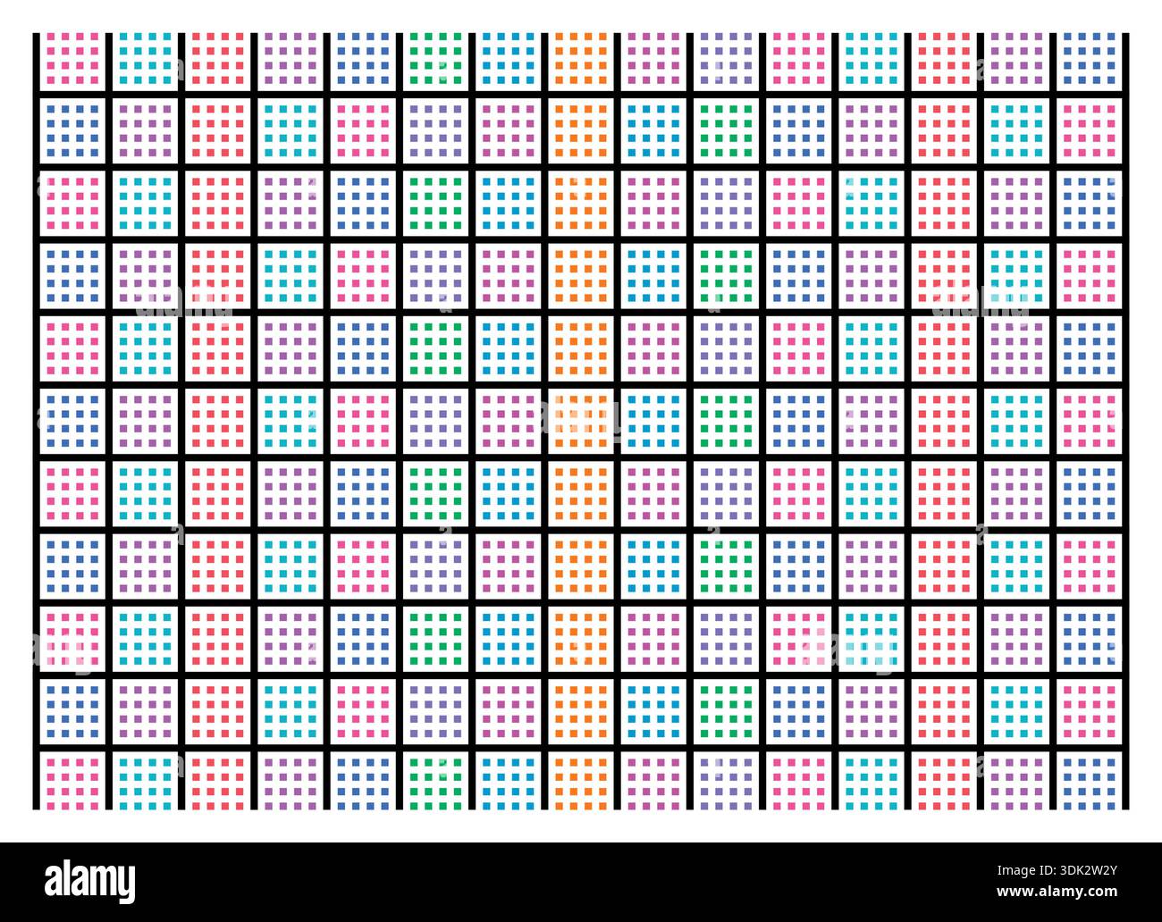 colored squares and black grid background. Stock Vector
