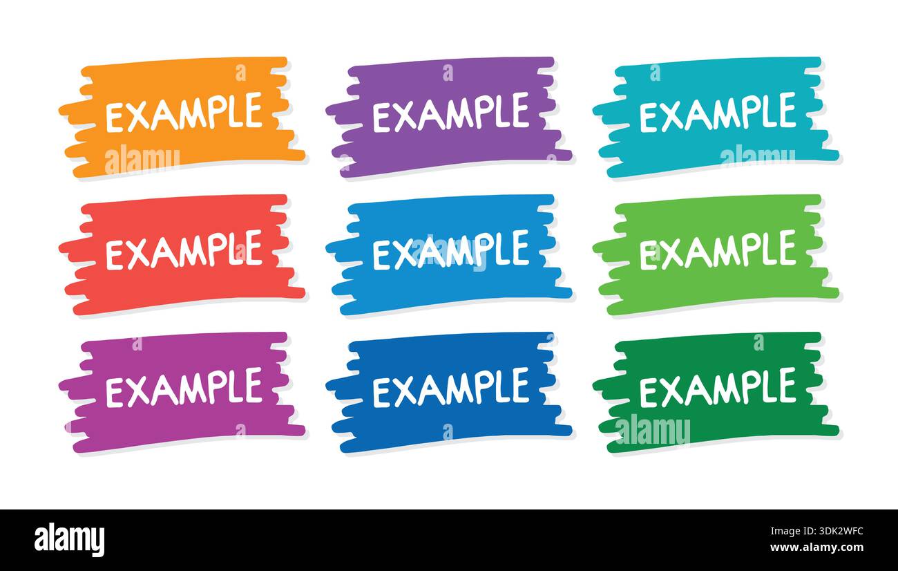 colorful example templates on white background. hand drawn example button Stock Vector