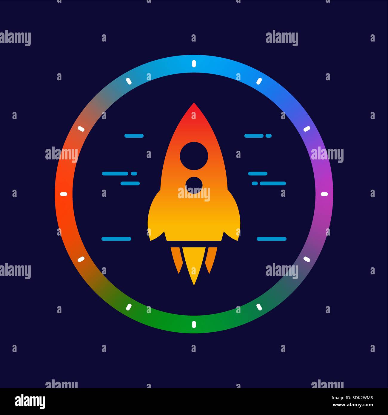 colorful circle and rocket concept. rocket on dark blue background. Stock Vector