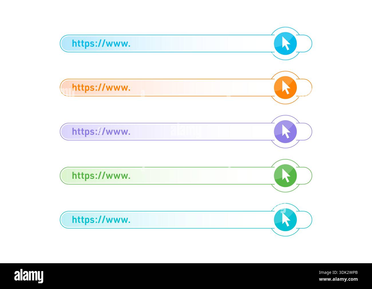 colorful https button set on white background. five color https buttons. Stock Vector
