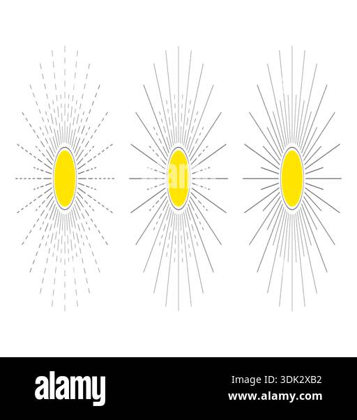 dashed lines and sun concept. three steps very bright sun symbol. Stock Vector