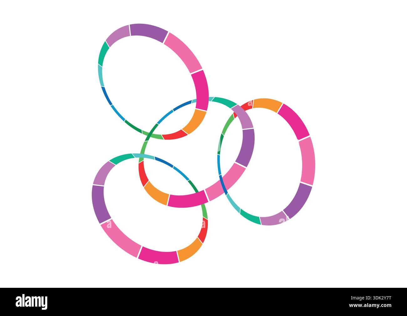 dashed colored circles. intertwined colored rings. perspective colored circles Stock Vector