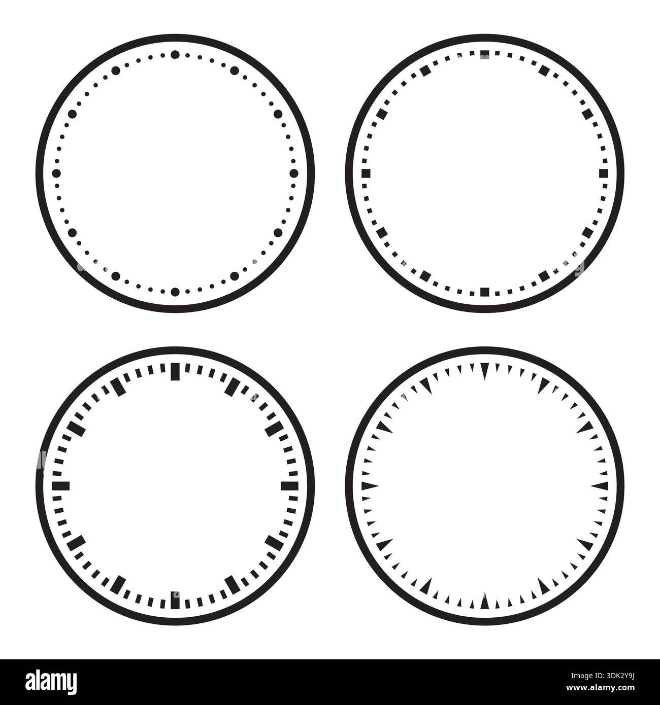 dial symbol. four different clock dials. vector round dial set. Stock Vector